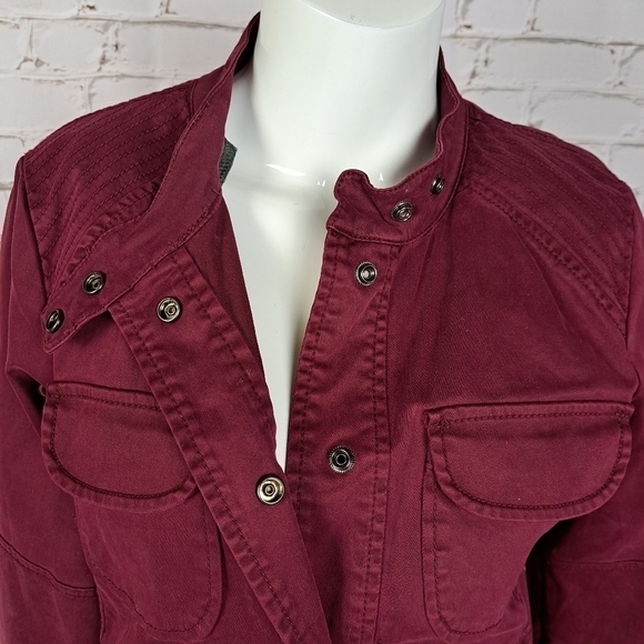 ANTHROPOLOGIE Sanctuary Military Moto Field Jacket Burgundy - Picture 4 of 15